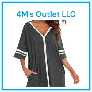 Rooscier Women's V Neck Short Sleeve Button Down Lounge Nightgown Sleepshirt